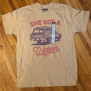 Tan Graphic Tee with Car Design Spencer’s Size L